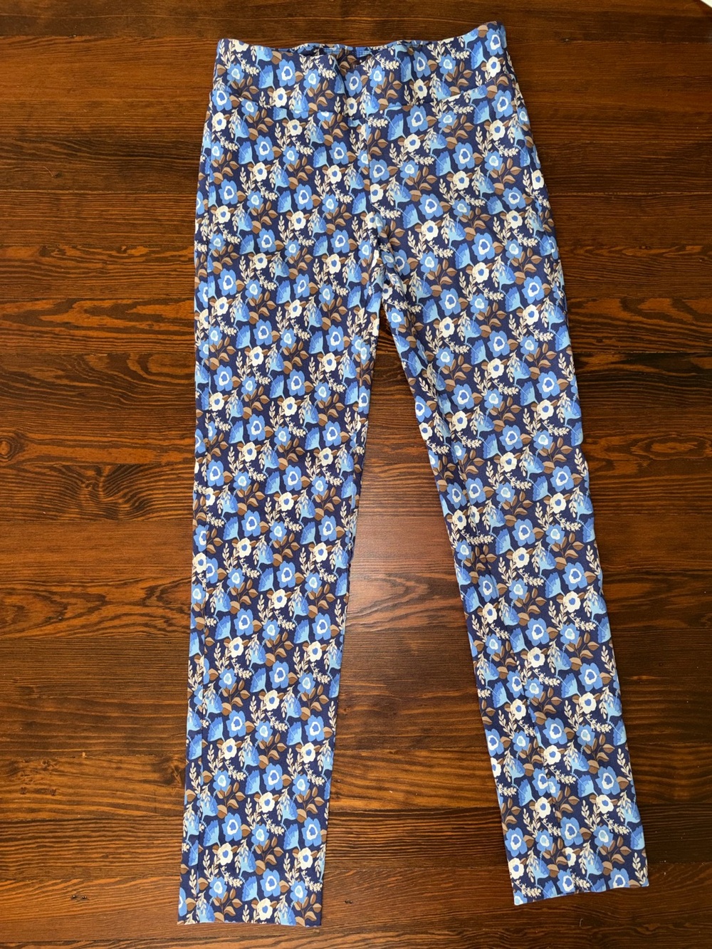 J. McLaughlin Navy Blue Floral Pants with Brown and Cream Accents
